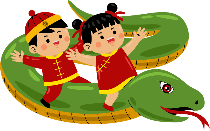 Asian couple riding chinese snake  Illustration