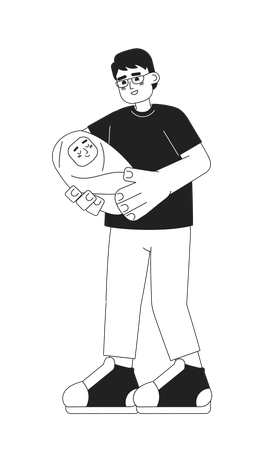 Asian dad bonding with baby  Illustration