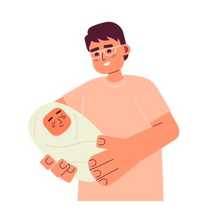 Asian dad holding newborn baby  Illustration
