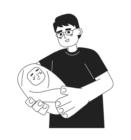 Asian dad holding newborn baby  Illustration