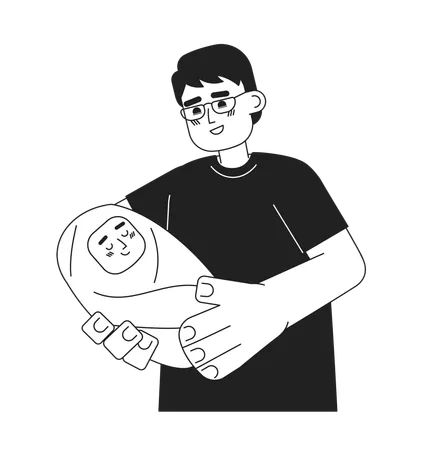 Asian dad holding newborn baby  Illustration