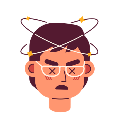 Asian eyeglasses man feeling dizzy  Illustration