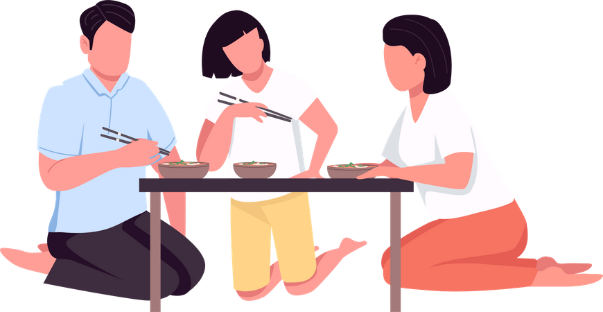 Asian family dinner Illustration