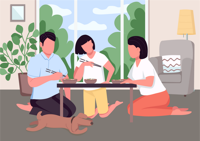 Asian family dinner  イラスト