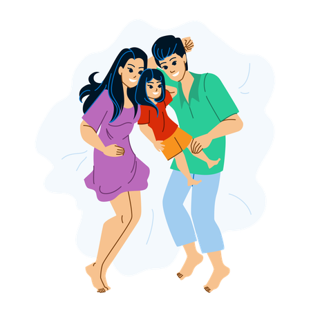 Asian family relaxing on bed  Illustration