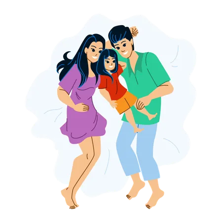 Family Asian Vector Lifestyle Happy Father Love Mother Young Fun Child Parent Daughter Home Family Asian Character People Flat Cartoon Illustration Illustration