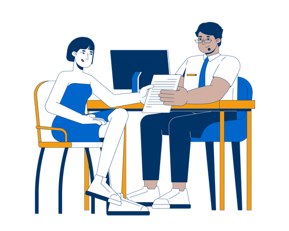 Asian female client consulting bank representative arab man  Illustration