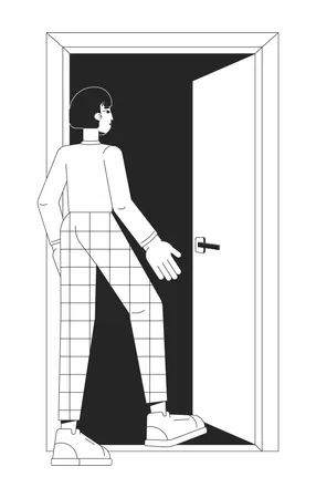 Asian female employee leaving door  Illustration