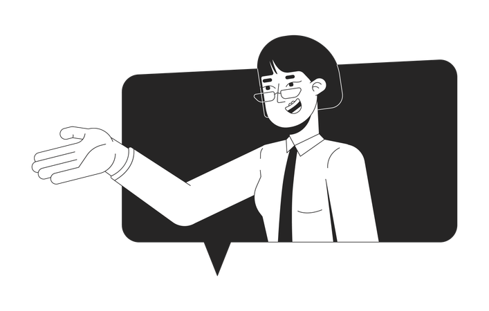 Asian female executive speaking in chat bubble  Illustration