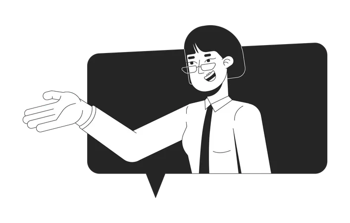 Asian female executive speaking in chat bubble  Illustration