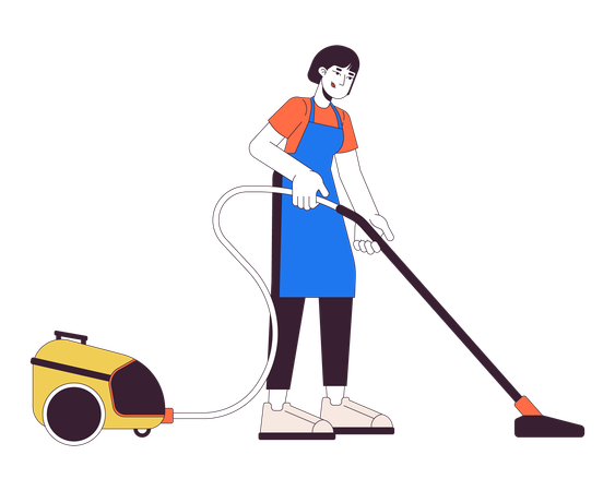 Asian female hoovering floor  일러스트레이션