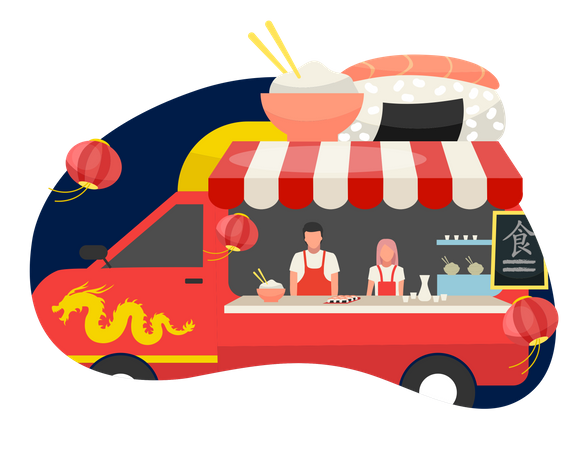Asian fusion food truck  Illustration