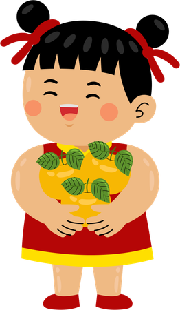 Asian girl beating drum  Illustration