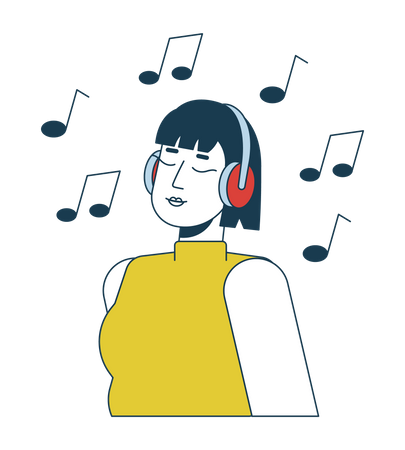 Asian girl enjoying music beats  Illustration