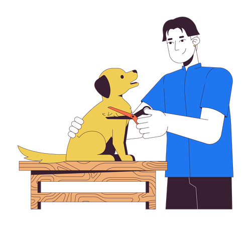 Asian groomer working with dog  Illustration