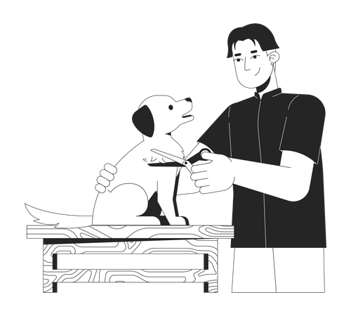 Asian groomer working with dog  Illustration