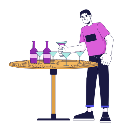 Asian male is taking drink at party  Illustration