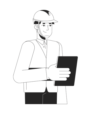 Asian male manufacturing inspector holding tablet  Illustration