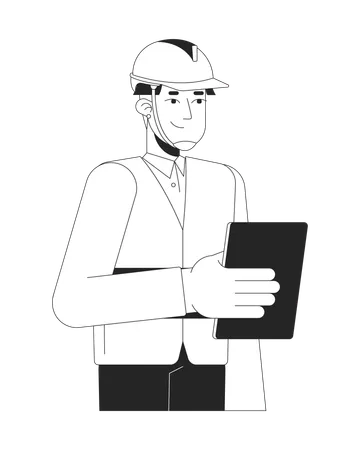 Asian male manufacturing inspector holding tablet  Illustration