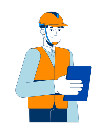 Asian male manufacturing inspector holding tablet  Illustration