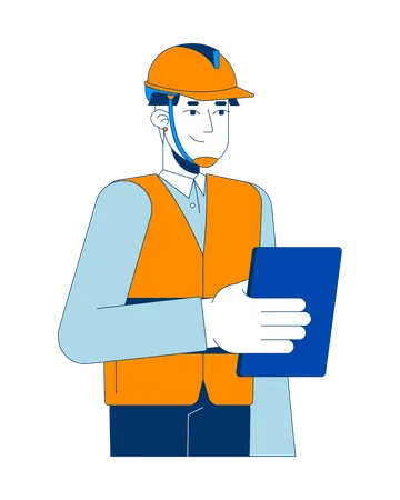 Asian male manufacturing inspector holding tablet  Illustration