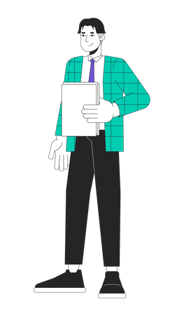 Asian male office worker holding paperwork  Illustration
