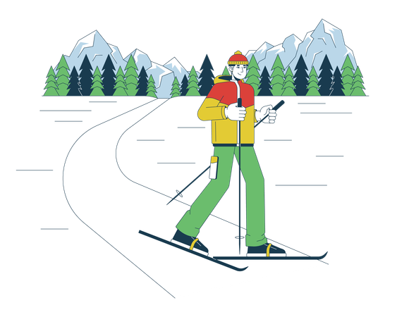 Asian male skier  Illustration