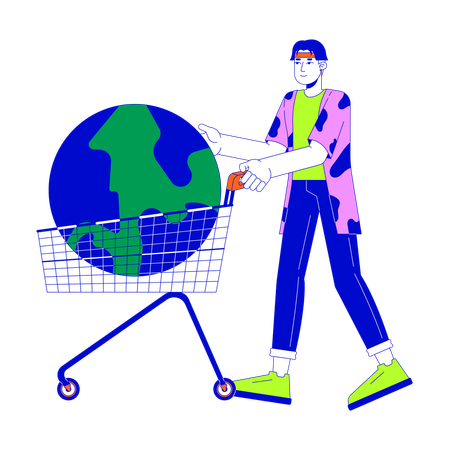 Asian man buying whole world  Illustration