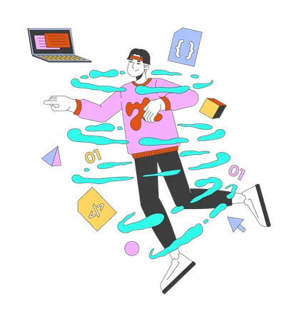 Asian man web developer in coding  Illustration