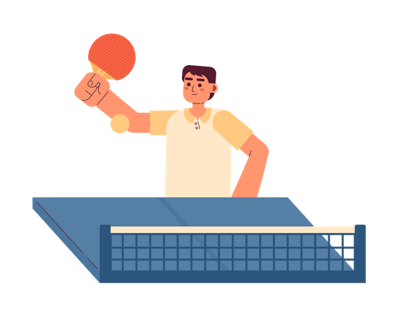 Asian man with paddle playing ping-pong match  Illustration