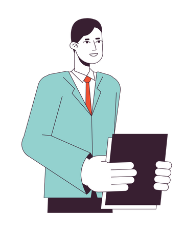 Asian office worker holding paperwork  Illustration