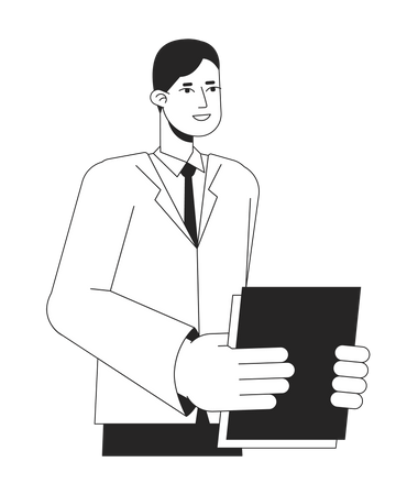 Asian office worker holding paperwork  Illustration