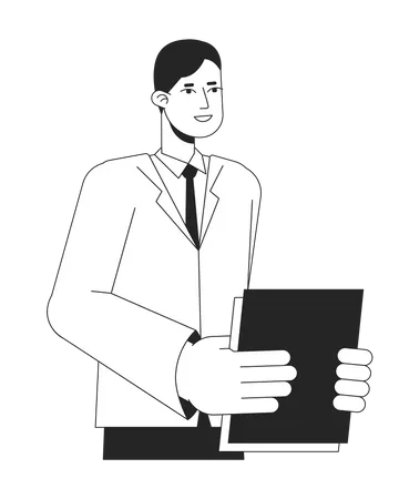 Asian office worker holding paperwork  Illustration