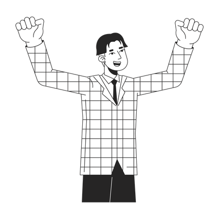 Asian office worker with hands up  Illustration