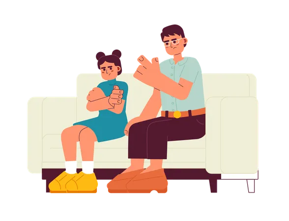Asian Parent Scolding Child Flat Vector Spot Illustration Korean Father Disciplining Frustrated Daughter 2 D Cartoon Characters On White For Web UI Design Isolated Editable Creative Hero Image Illustration