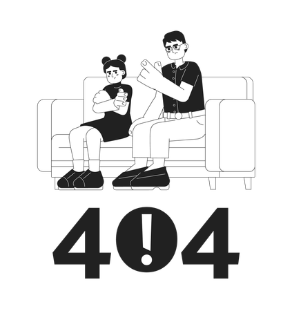 Asian parent scolding child black white error 404 flash message  Illustration