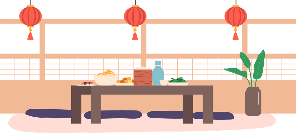 Asian Restaurant Interior Illustration
