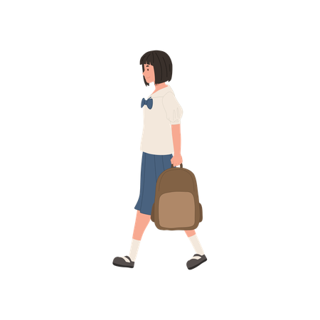 Asian school student girl walking with backpack in uniform  Illustration