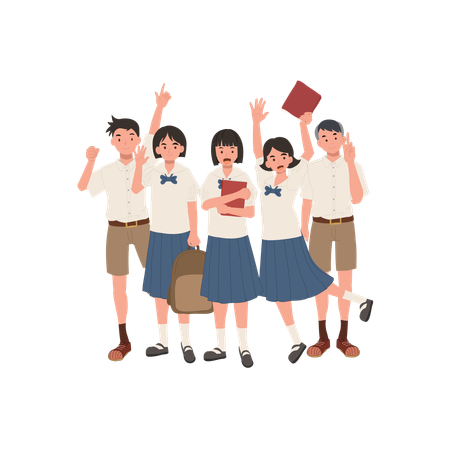 Asian school students group  Illustration