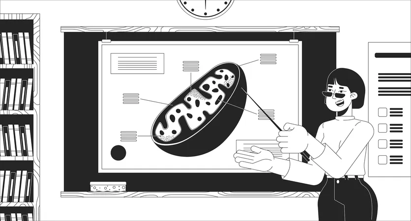 Asian teacher showing cell structure in classroom  Illustration