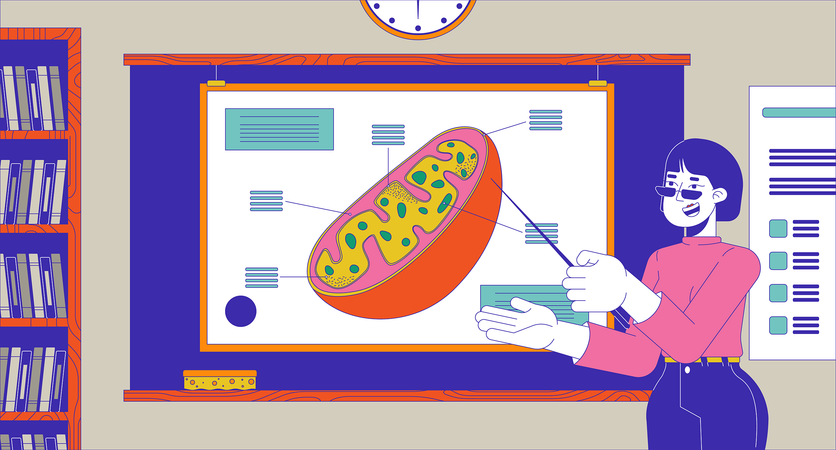 Asian teacher showing cell structure in classroom  Illustration