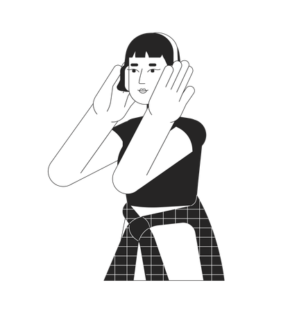 Asian teen girl headphones  Illustration