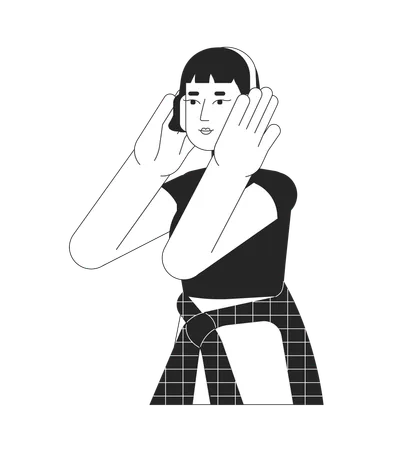 Asian teen girl headphones  Illustration