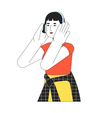 Asian teen girl headphones  Illustration