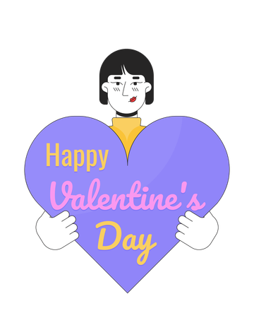 Asian woman congratulates on valentine day  Illustration