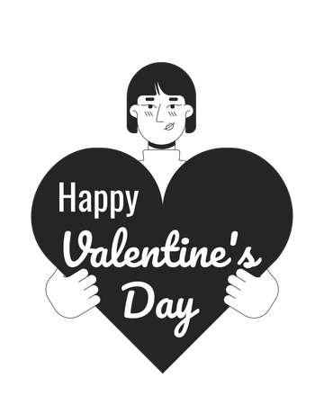 Asian woman congratulates on valentine day  Illustration