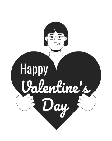 Asian woman congratulates on valentine day  Illustration