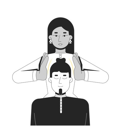 Asian woman healer palms pranic healing man  Illustration