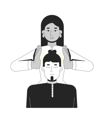 Asian woman healer palms pranic healing man  Illustration