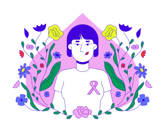 Asian woman promoting breast cancer awareness  Illustration